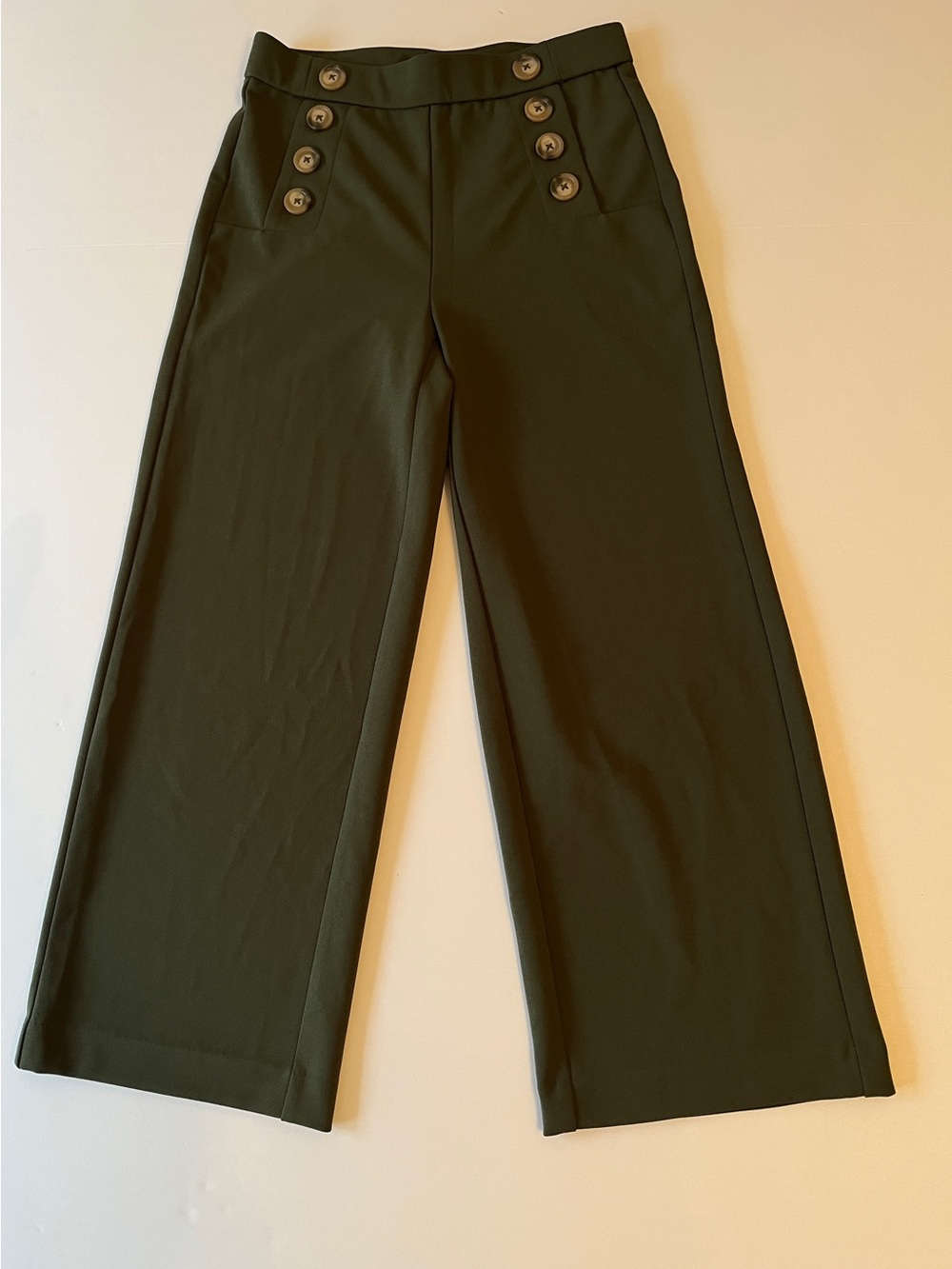 Jules & Leopold Olive Wide-Leg Women Pants with Button Detail Size XS Stretch